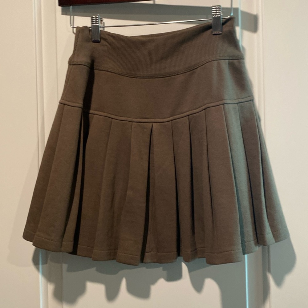 Khaki green pleaded skirt feels like sweatpants, material, size extra small